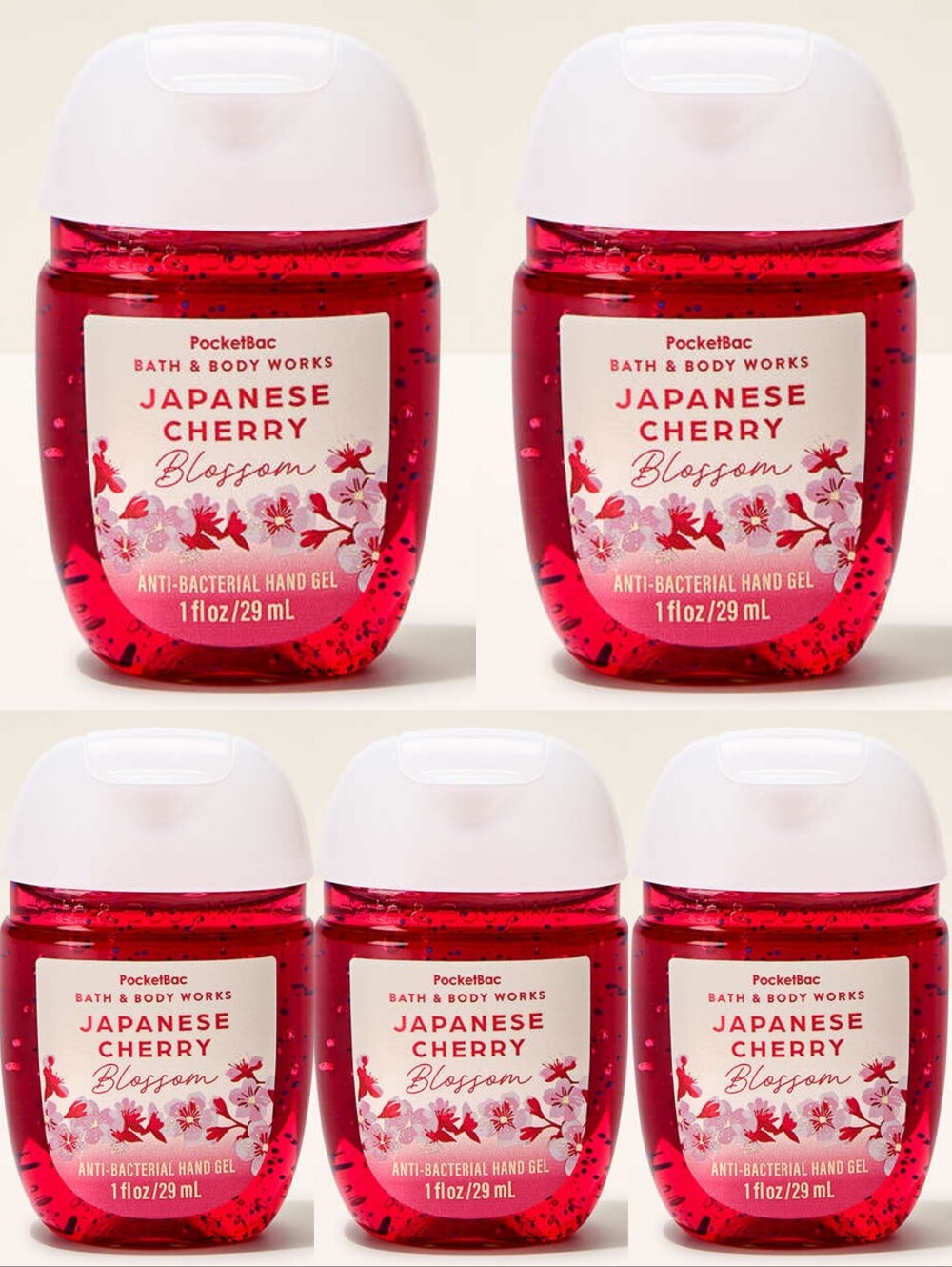 Bath & Body Works Japanese Cherry Blossom PocketBac Hand Gel Set of 5 NEW